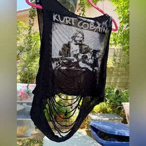 Punk Goth Black Graphic Tank Top with Fringe